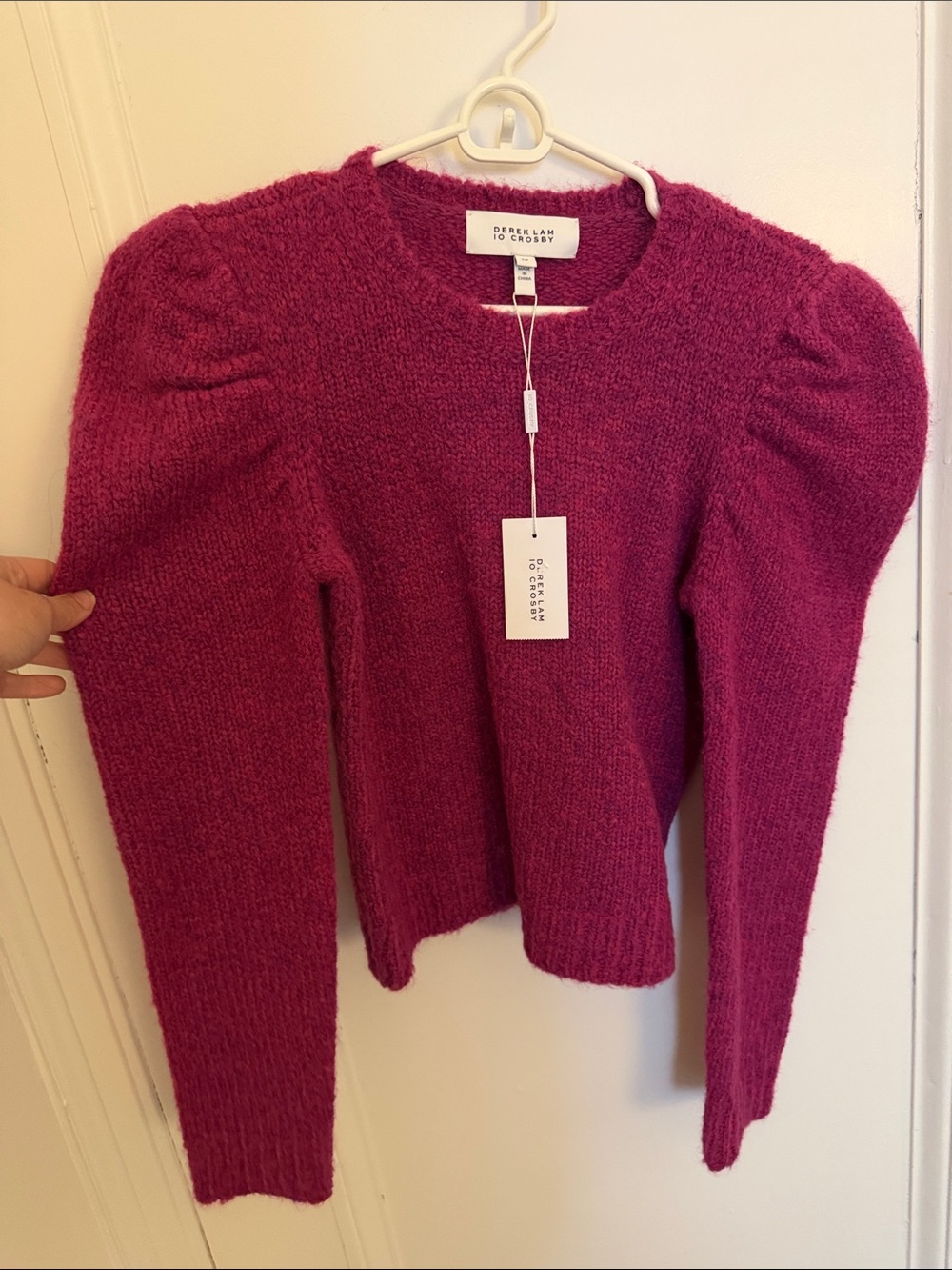 NWT 10 Crosby Derek Lam Raspberry-Pink Puff-Sleeve Crewneck Sweater size s